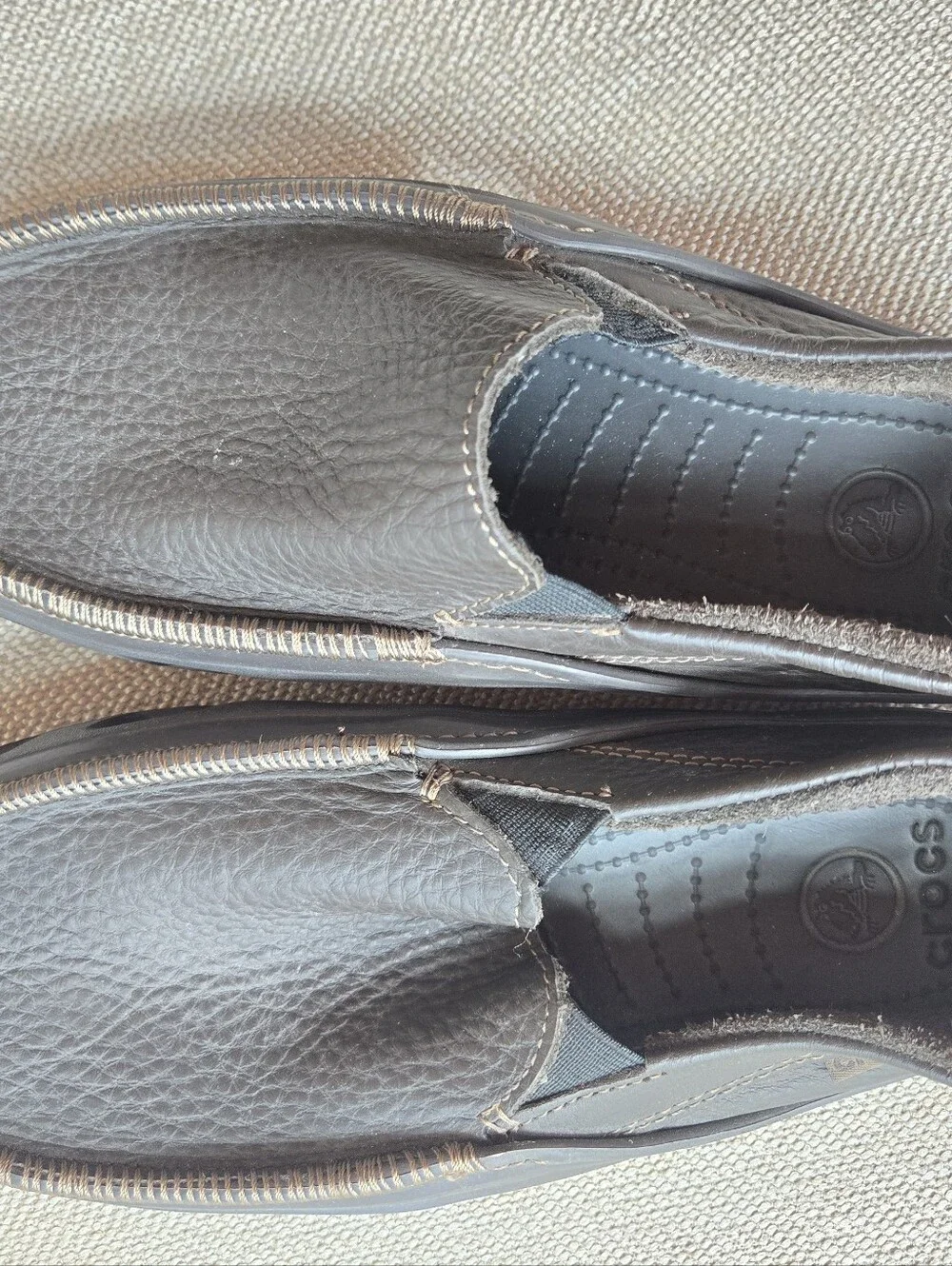 Crocs Tideline Leather Mens Brown Driving Boat Shoe Slip on Loafer. Size 11/12